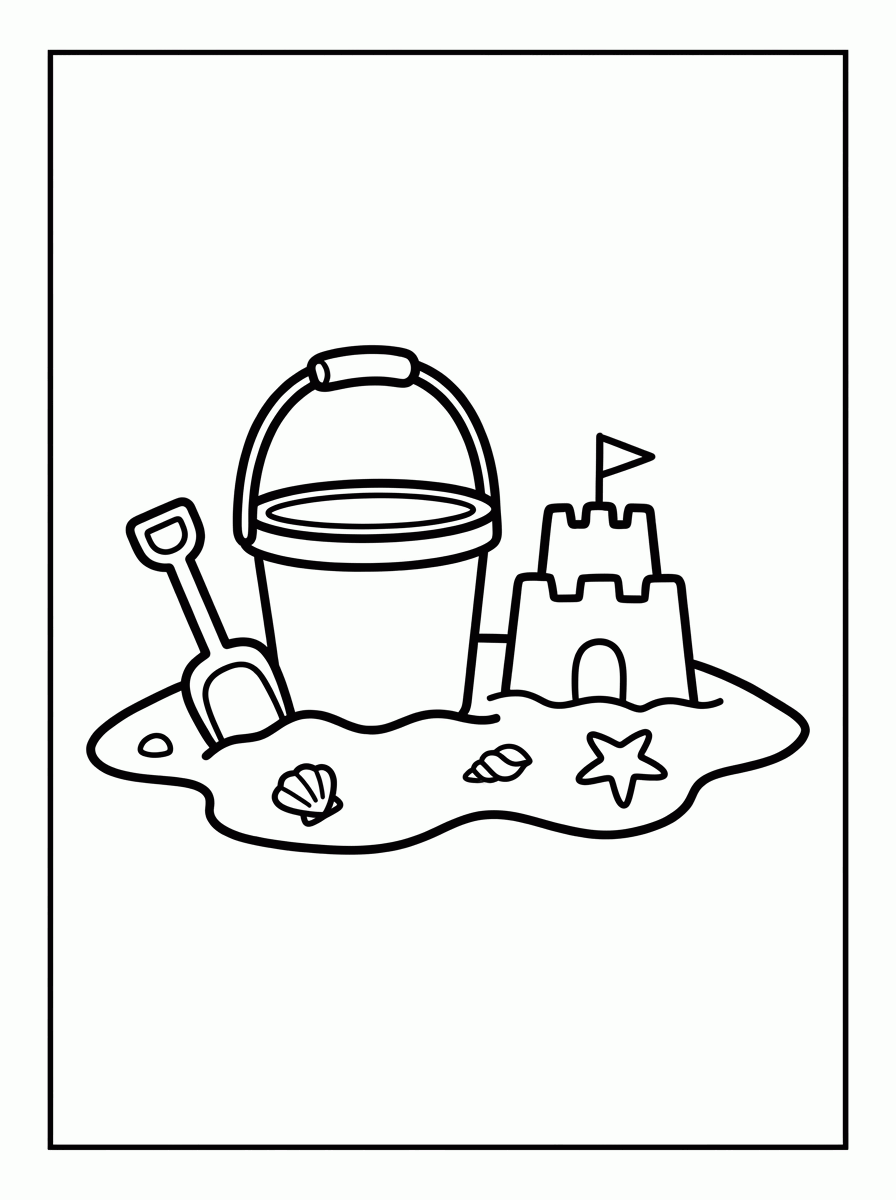 Balde e Pá na Areia para colorir