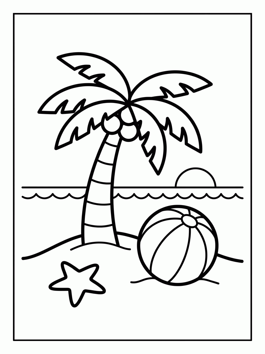 Praia com Coqueiro para colorir