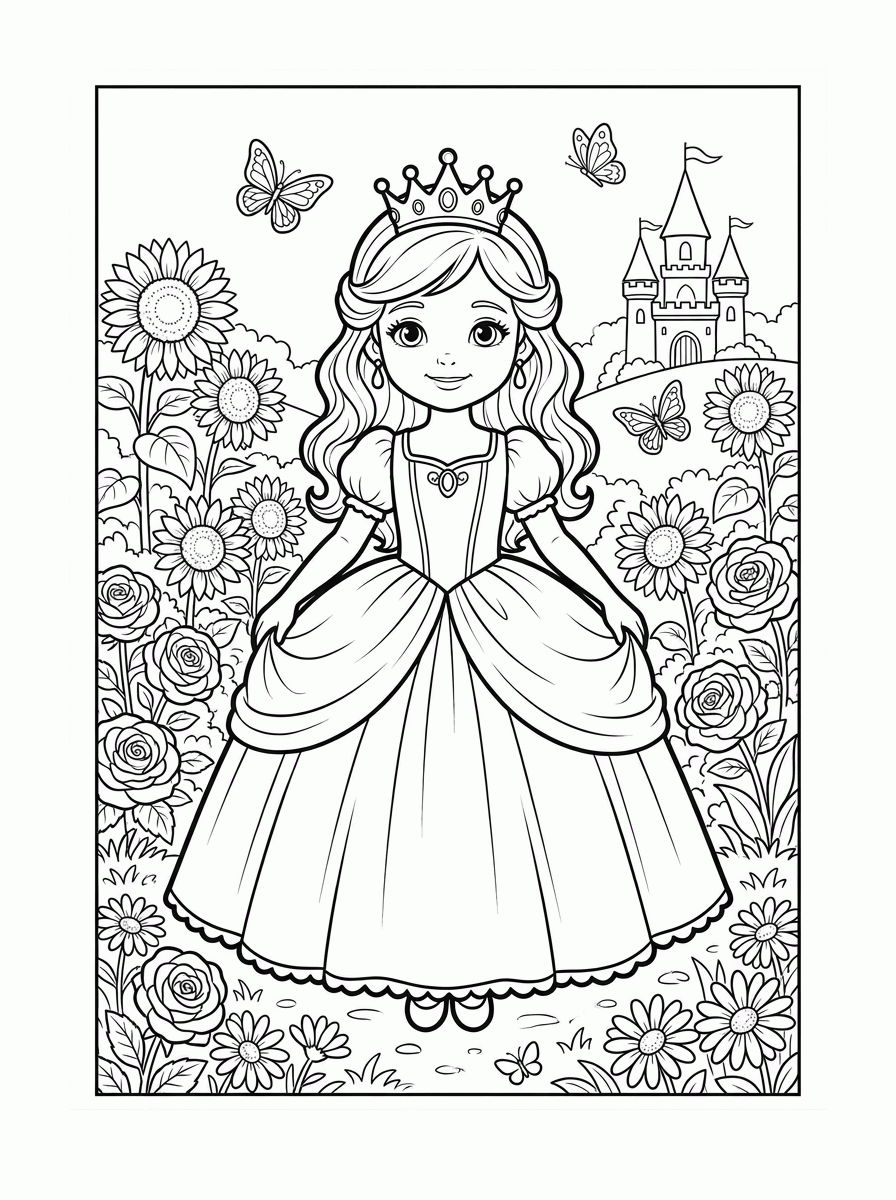 Princesa no Jardim para colorir