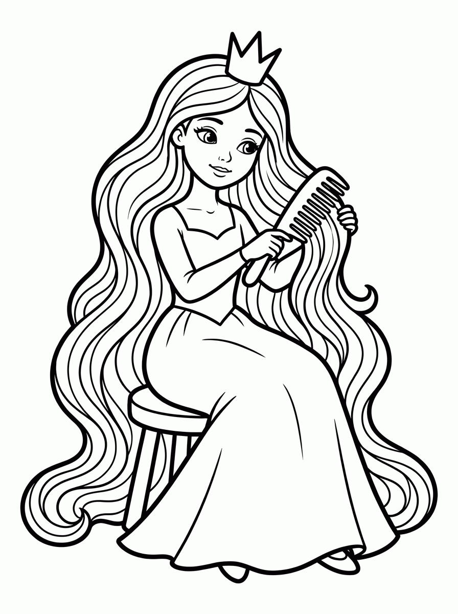 Rapunzel Penteando o Cabelo para colorir
