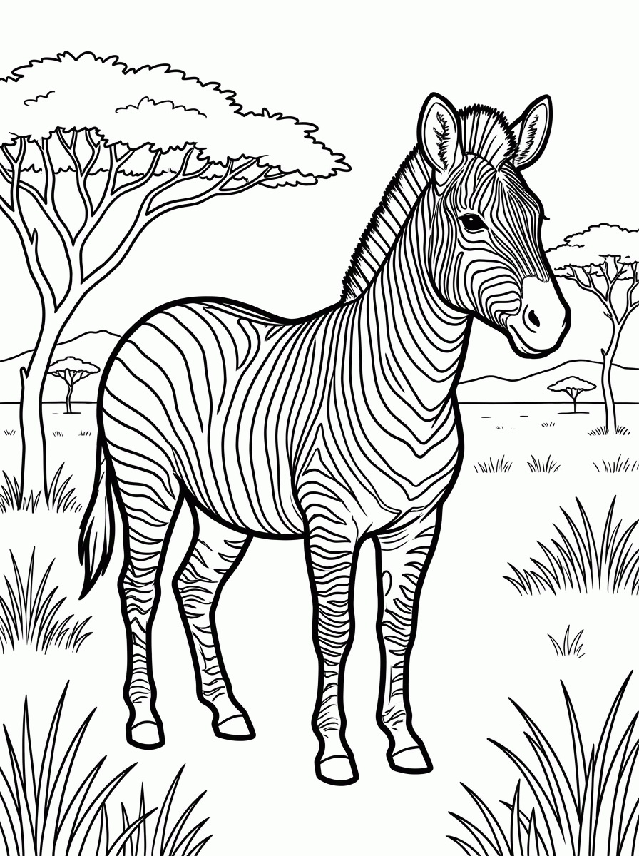 Zebra no Safári para colorir