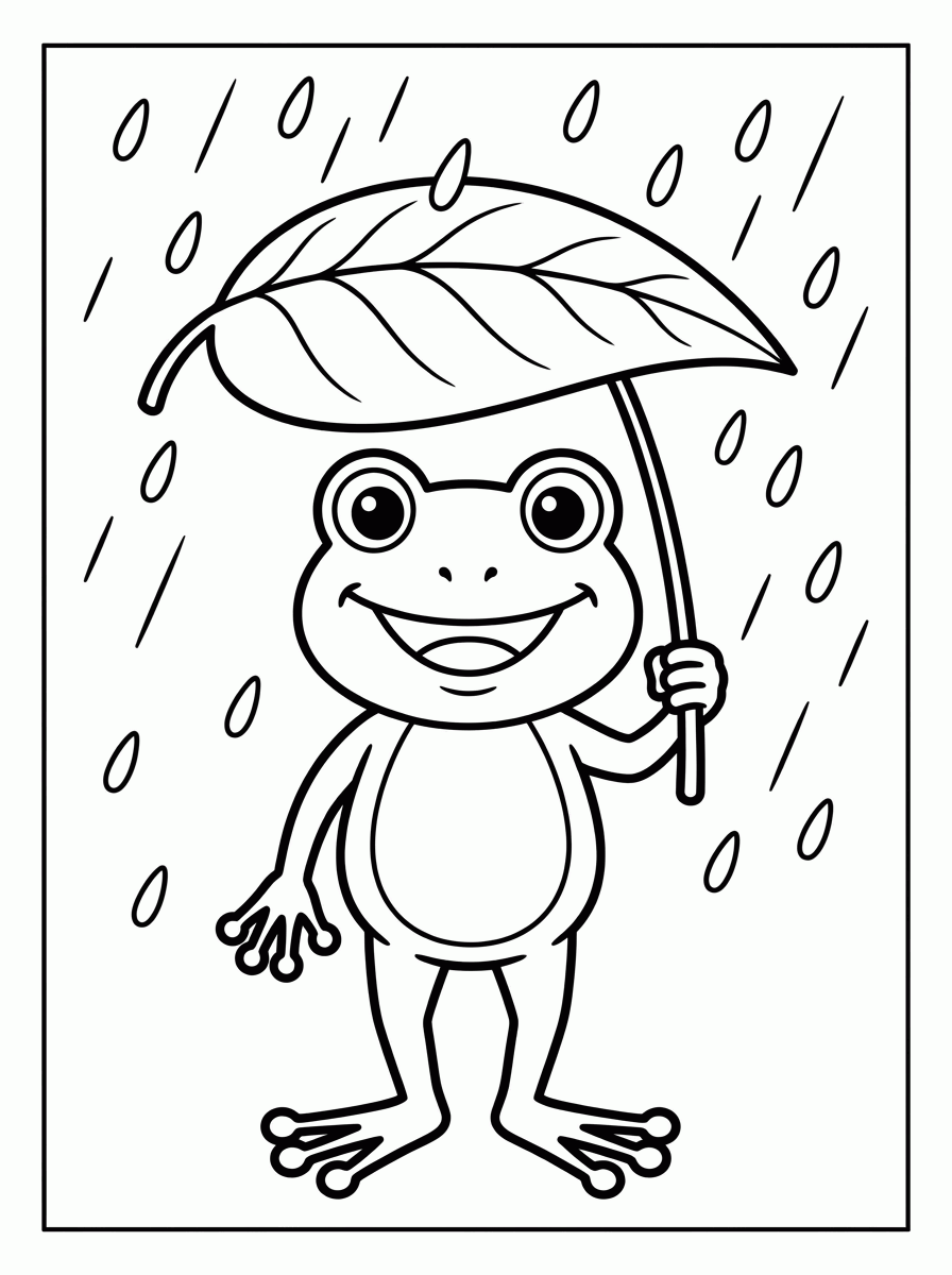Sapo na Chuva para colorir