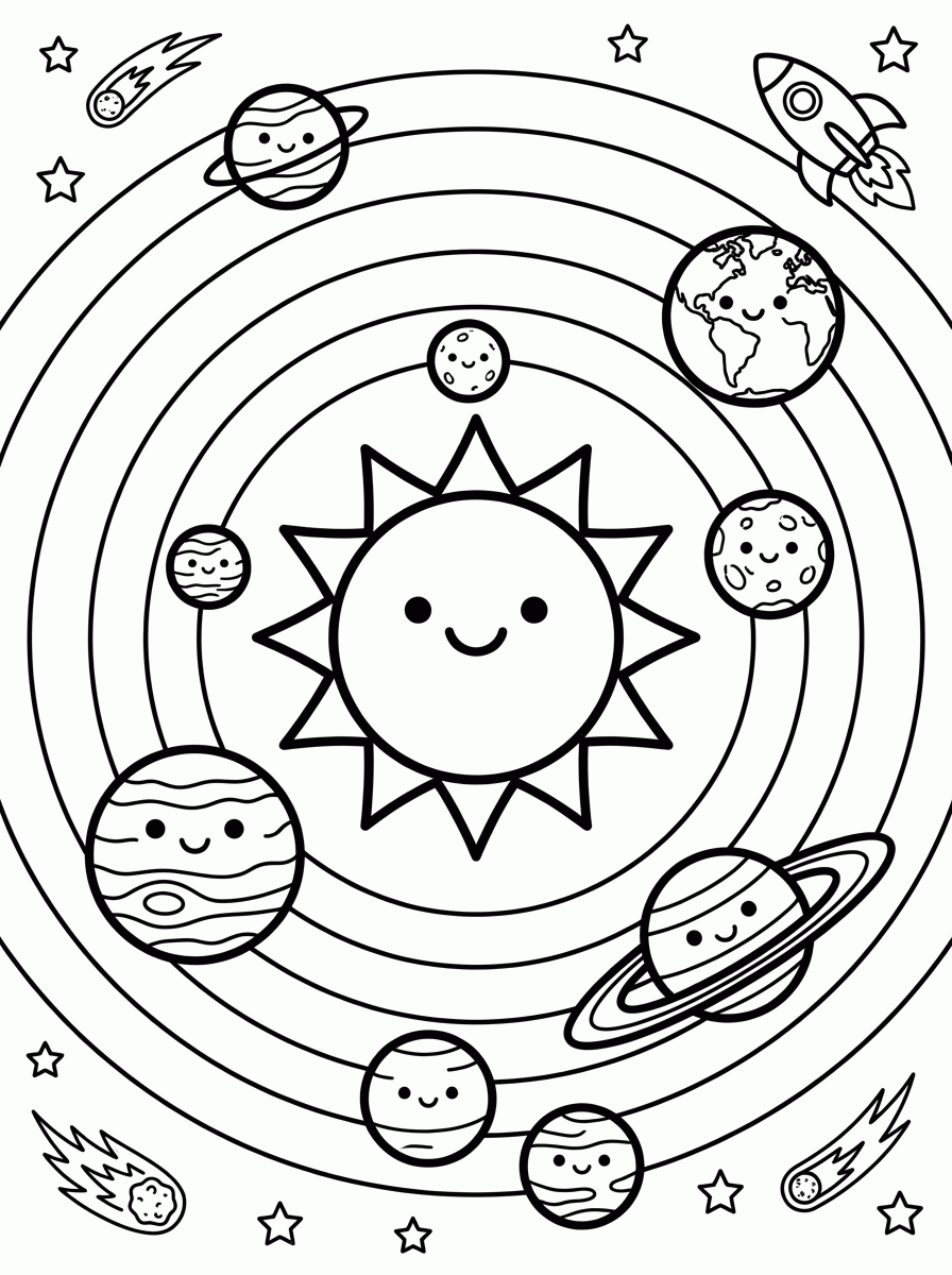 Planetas em Órbita para colorir
