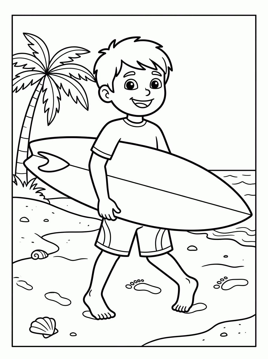 Surfista na Praia para colorir