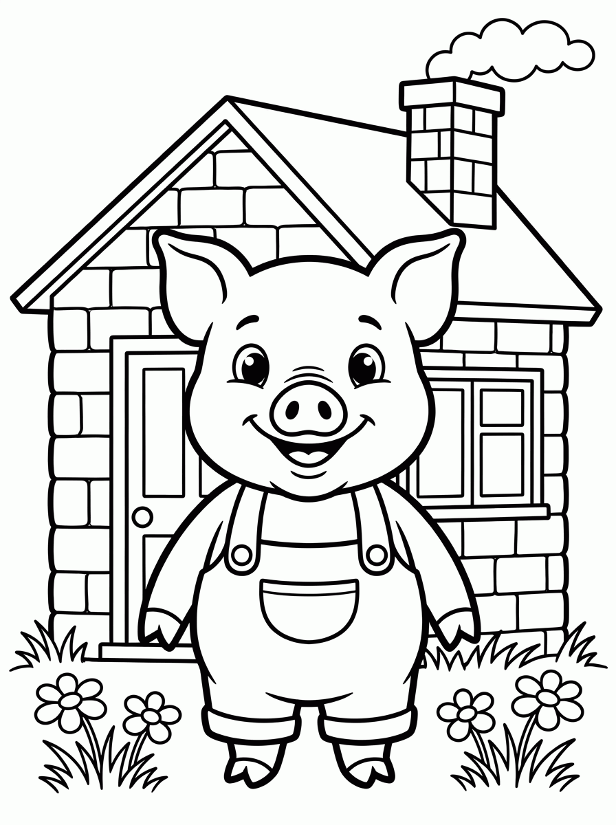 Porquinho na Casa de Tijolos para colorir
