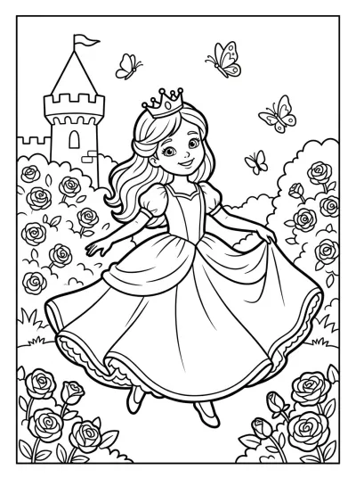 Desenho de Princesa en el Jardín de Rosas para colorir
