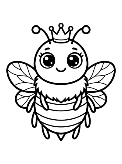 Desenho de Abelha Rainha com Coroa para colorir