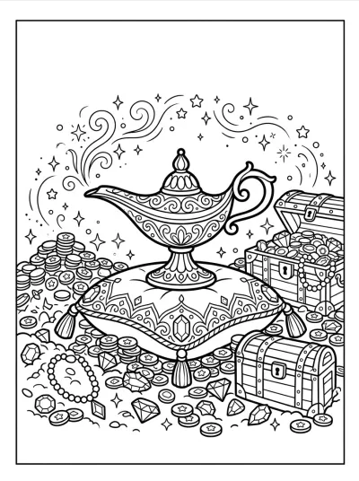 Desenho de Lampe Magique et Trésor para colorir