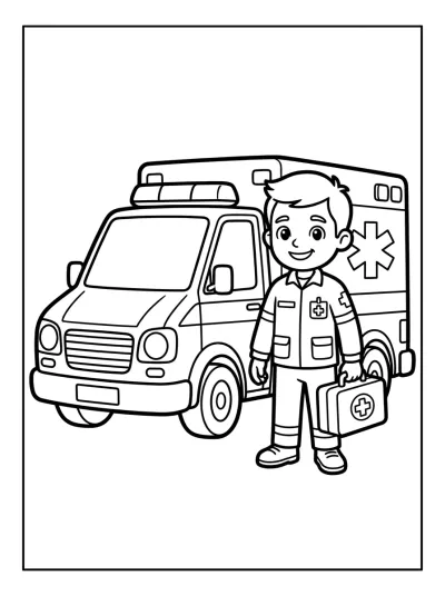 Desenho de Ambulancia y Paramédico para colorir