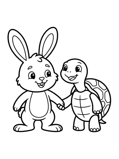 Desenho de Coelho e Tartaruga para colorir