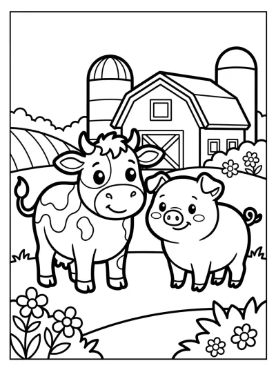 Desenho de Vaca e Porco para colorir
