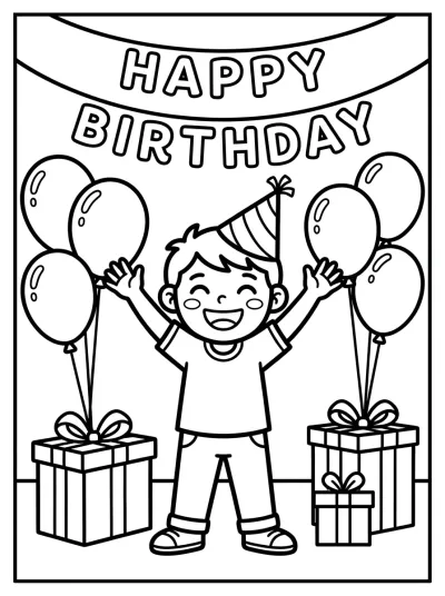 Desenho de Niño en la Fiesta de Cumpleaños para colorir