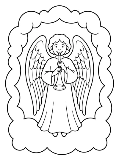 Desenho de Ángel con Trompeta para colorir