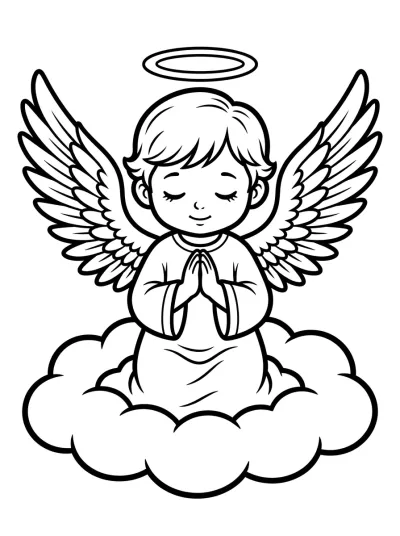 Desenho de Ángel Rezando en la Nube para colorir