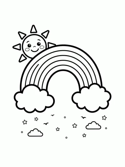 Desenho de Arcoíris con Sol para colorir