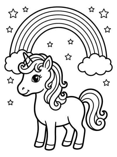 Desenho de Arcoíris y Unicornio para colorir