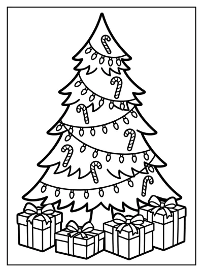 Desenho de Árvore de Natal com Luzes para colorir