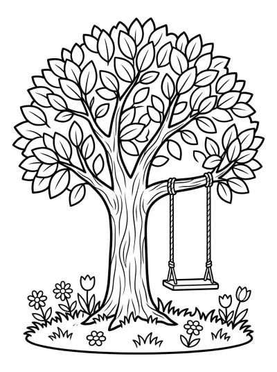 Desenho de Árbol con Columpio para colorir