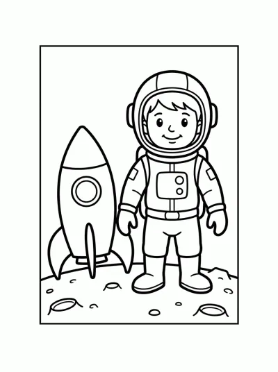 Desenho de Astronauta y Cohete para colorir