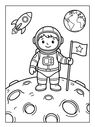 Desenho de Astronauta en la Luna para colorir