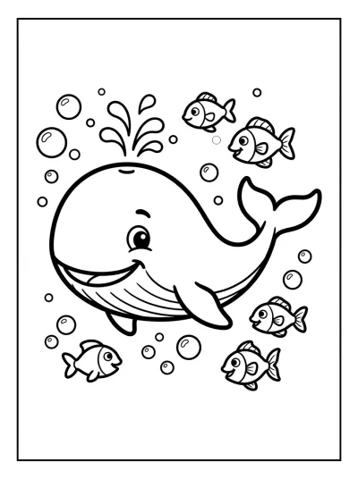 Desenho de Ballena con Pececitos para colorir