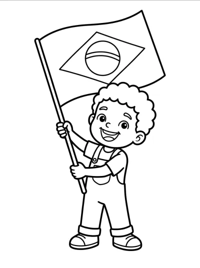 Desenho de Niño con Bandera de Brasil para colorir