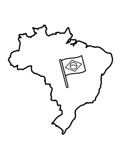 Desenho de Mapa de Brasil con Bandera para colorir