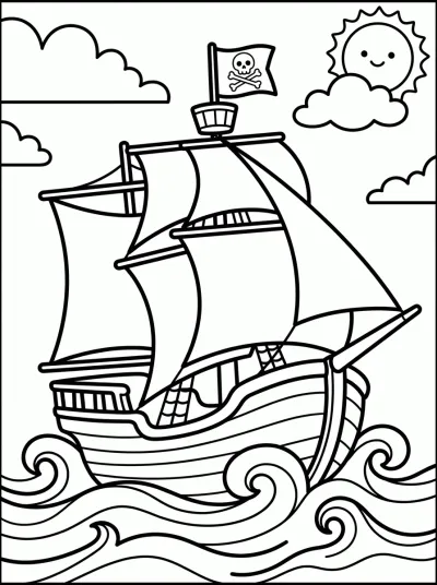Desenho de Barco Pirata en el Mar para colorir