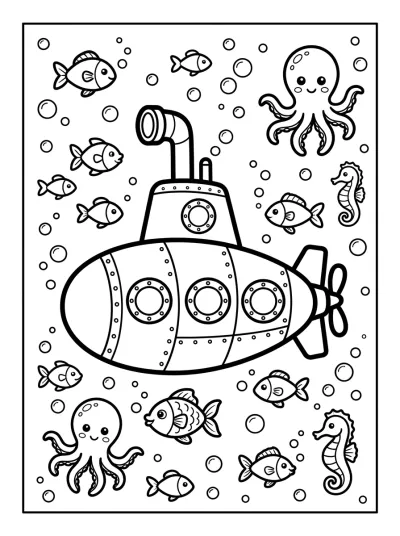 Desenho de Submarino en el Fondo del Mar para colorir