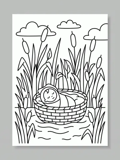 Desenho de Baby Moses in the Basket para colorir