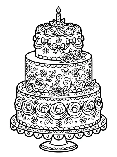 Desenho de Bolo de Três Andares para colorir