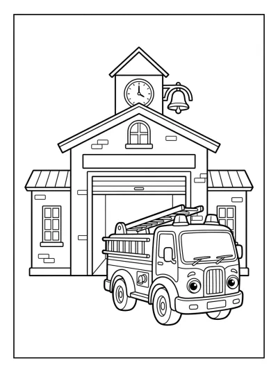 Desenho de Estação de Bombeiros para colorir