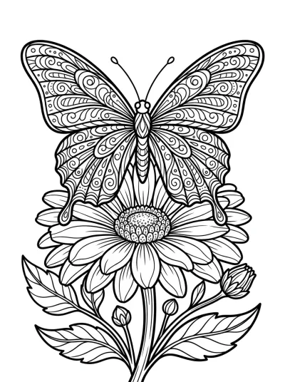 Desenho de Mariposa en la Flor para colorir