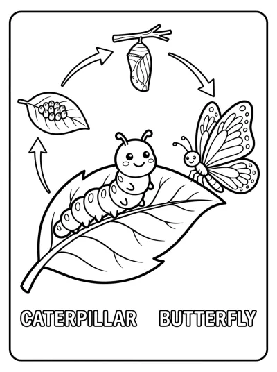 Desenho de Oruga y Mariposa para colorir
