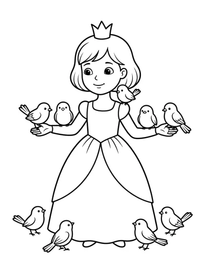 Desenho de Princesa y los Pájaros para colorir