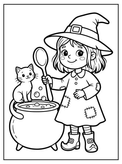 Desenho de Bruja con Caldero para colorir