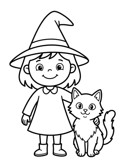 Desenho de Bruja con Gato Negro para colorir