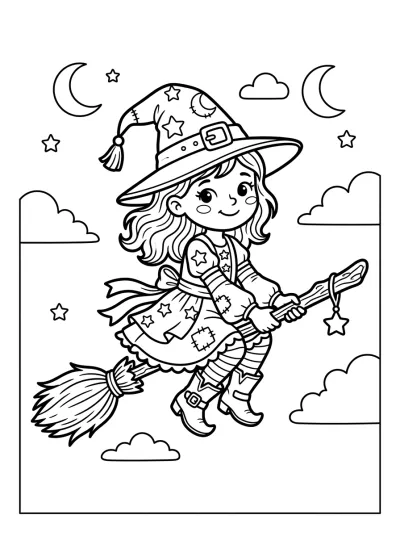 Desenho de Brujita en la Escoba para colorir
