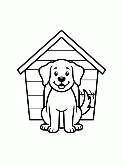 Desenho de Cachorro na Casinha para colorir
