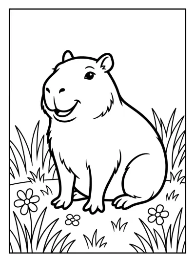 Desenho de Capibara en la Hierba para colorir
