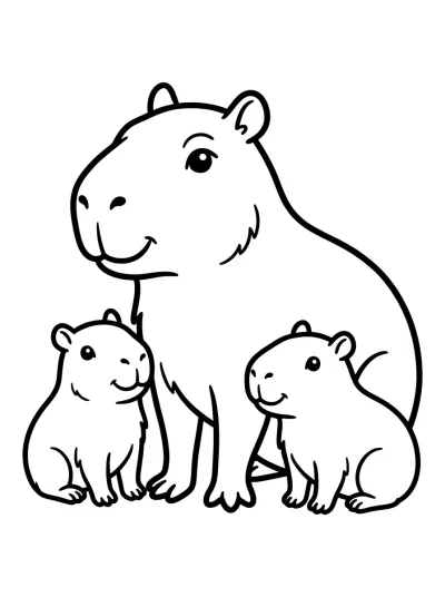 Desenho de Familia de Capibaras para colorir
