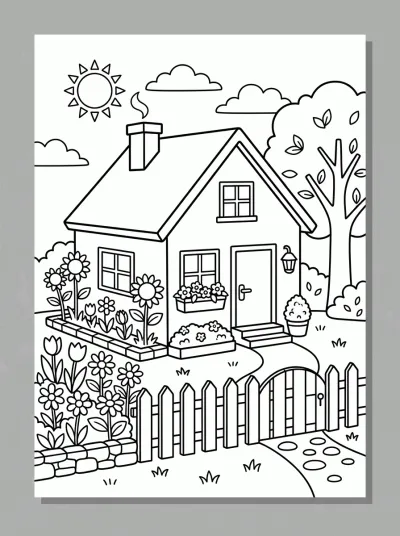 Desenho de Casa con Jardín para colorir