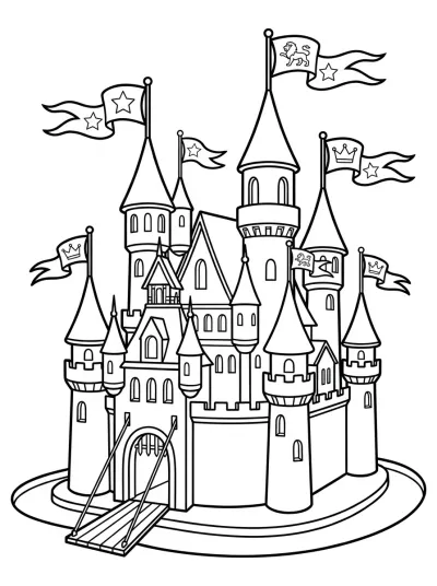 Desenho de Château avec Drapeaux para colorir