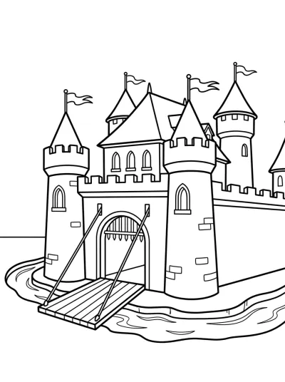 Desenho de Château avec un Pont-Levis para colorir