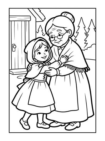 Desenho de Chapeuzinho com a Vovó para colorir