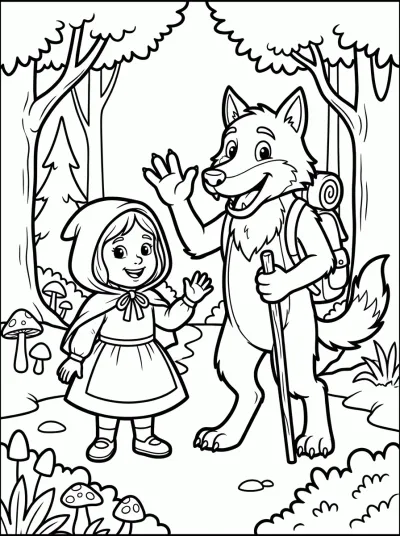 Desenho de Chapeuzinho e o Lobo para colorir