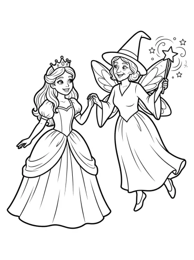 Desenho de Cenicienta y el Hada Madrina para colorir