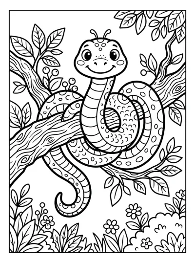 Desenho de Cobra no Galho para colorir