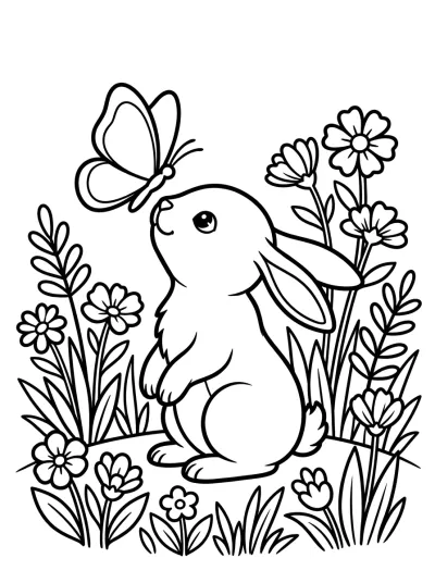 Desenho de Conejo con Mariposa para colorir