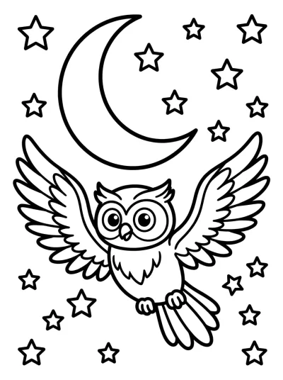 Desenho de Búho Volando de Noche para colorir